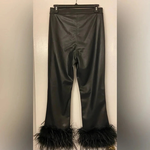 NWT LAMARQUE Pagetta Feather Trimmed Trousers Black Size Small - Picture 7 of 13